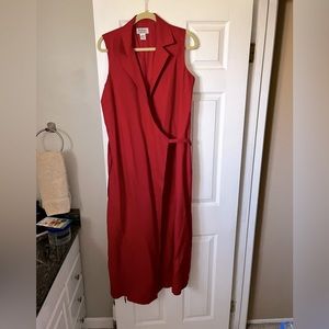 Red linen wrap dress